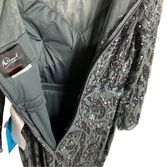 Mac Duggal Dress 8 Beaded Long Sleeve Evening Gown 5124 Sheer High Neck Elegant - Picture 9 of 10